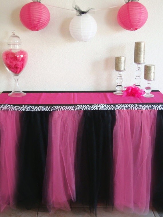 Pink and Black Zebra Table Tutu Skirt Il_570xn