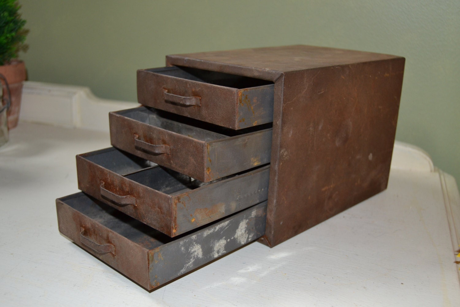 Vintage Rusty Metal Box Storage 4 Drawer Metal Box Haute Juice