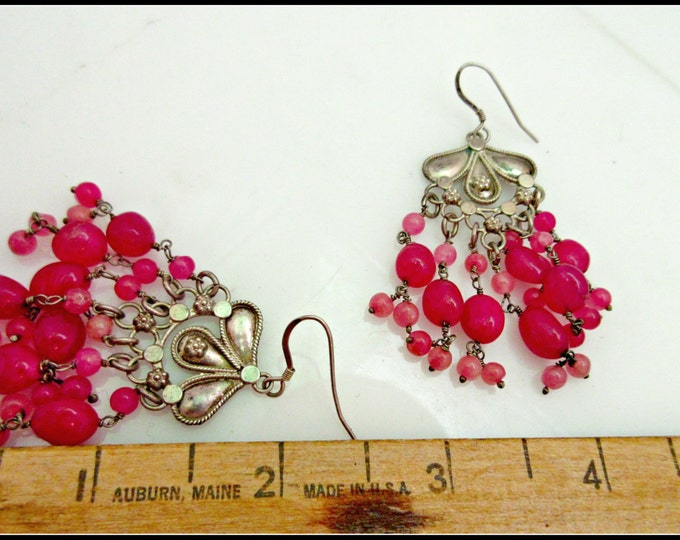 Red Chandalier Earrings - genuine Ruby red gemstone - sterling silver dangle hooks