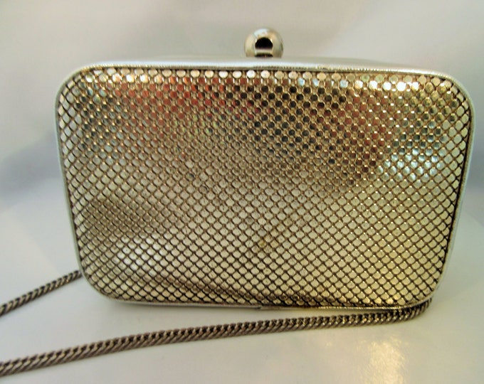 Whiting and Davis bag - Silver Mesh Evening purse - Box clutch bag -