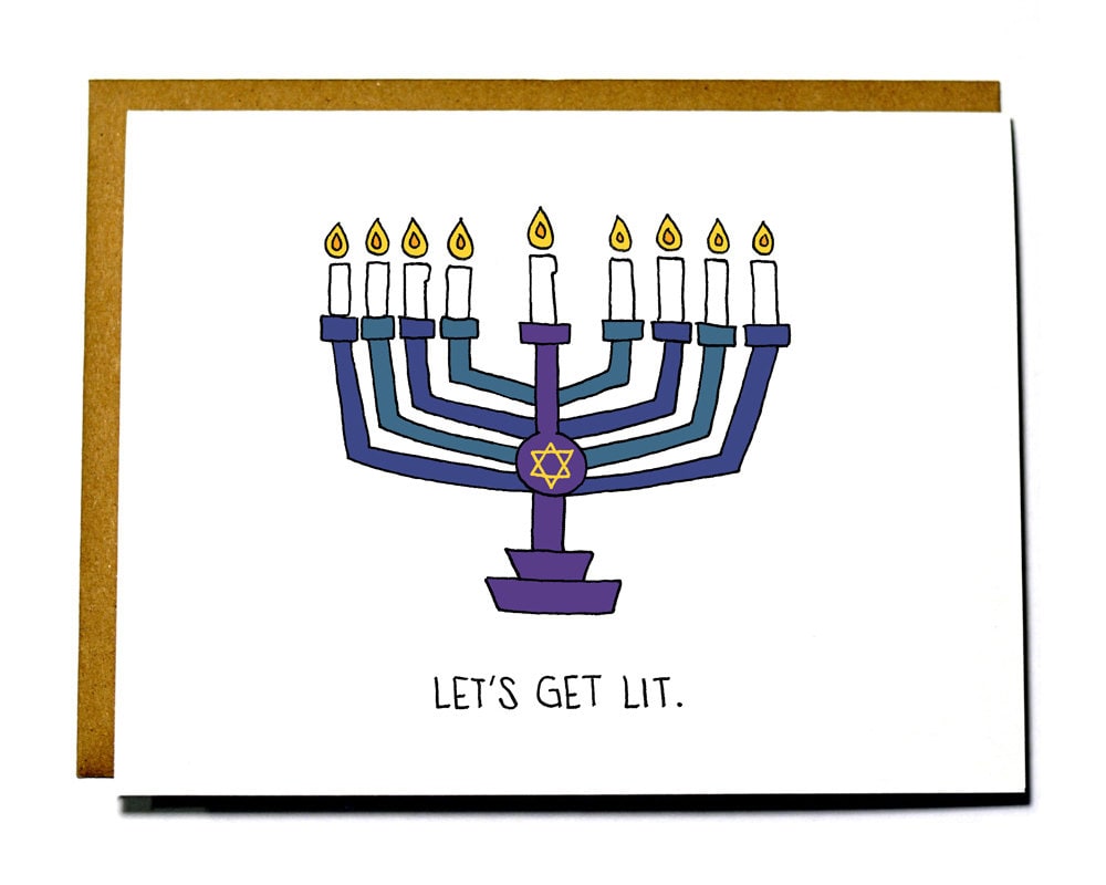 Funny Hanukkah Card Get Lit Menorah