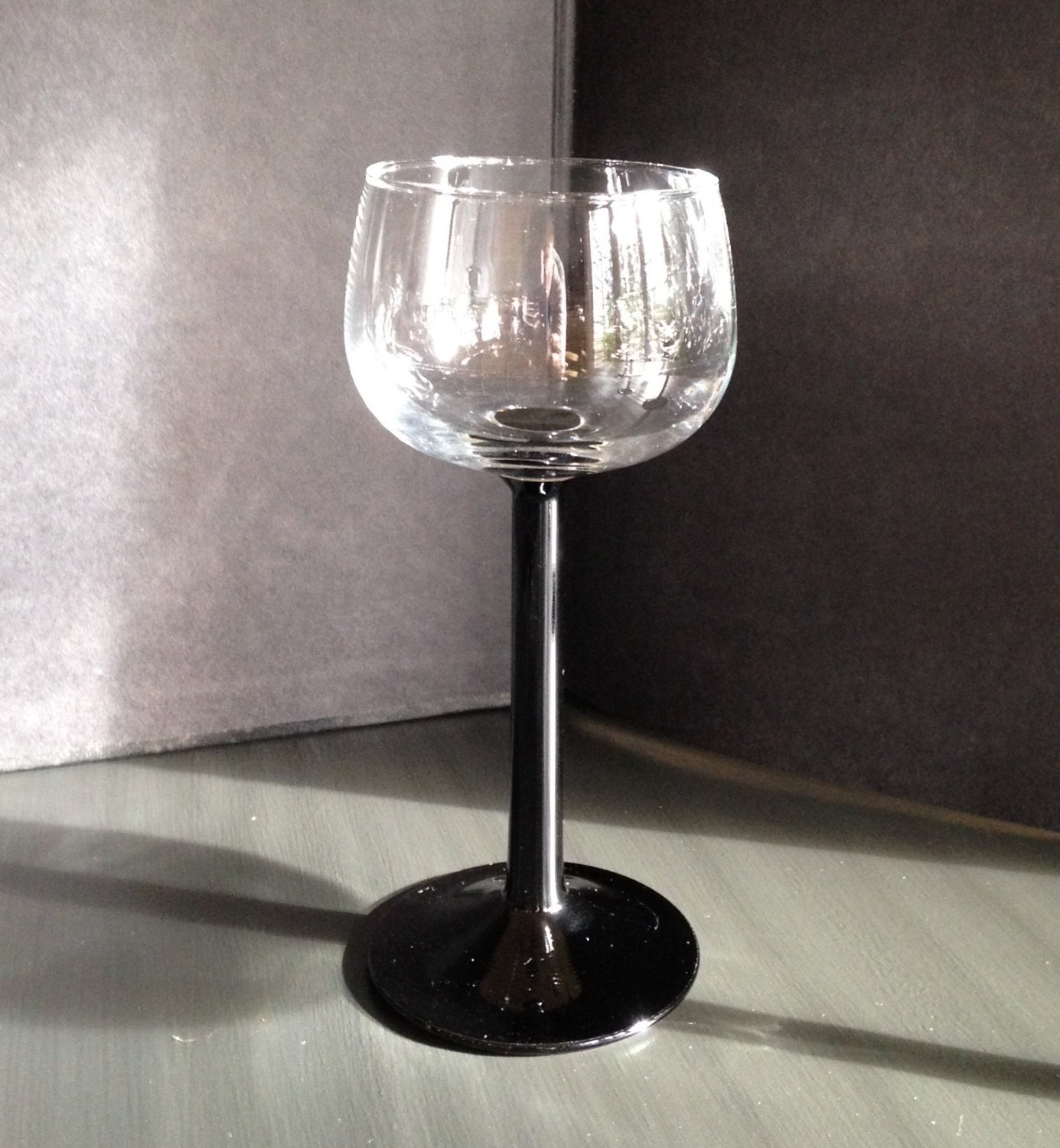 Set of 7 Black Stem Wine GlassMid Century Wine by BloominStemware