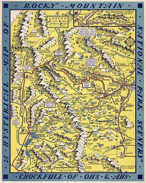 Vintage Map Of Rocky Mountain National Park (1948) - Archival Reproduction