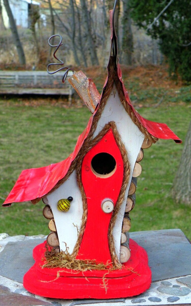 bird house Birdhouse with faux chimney glass by PapaJonsflyinns