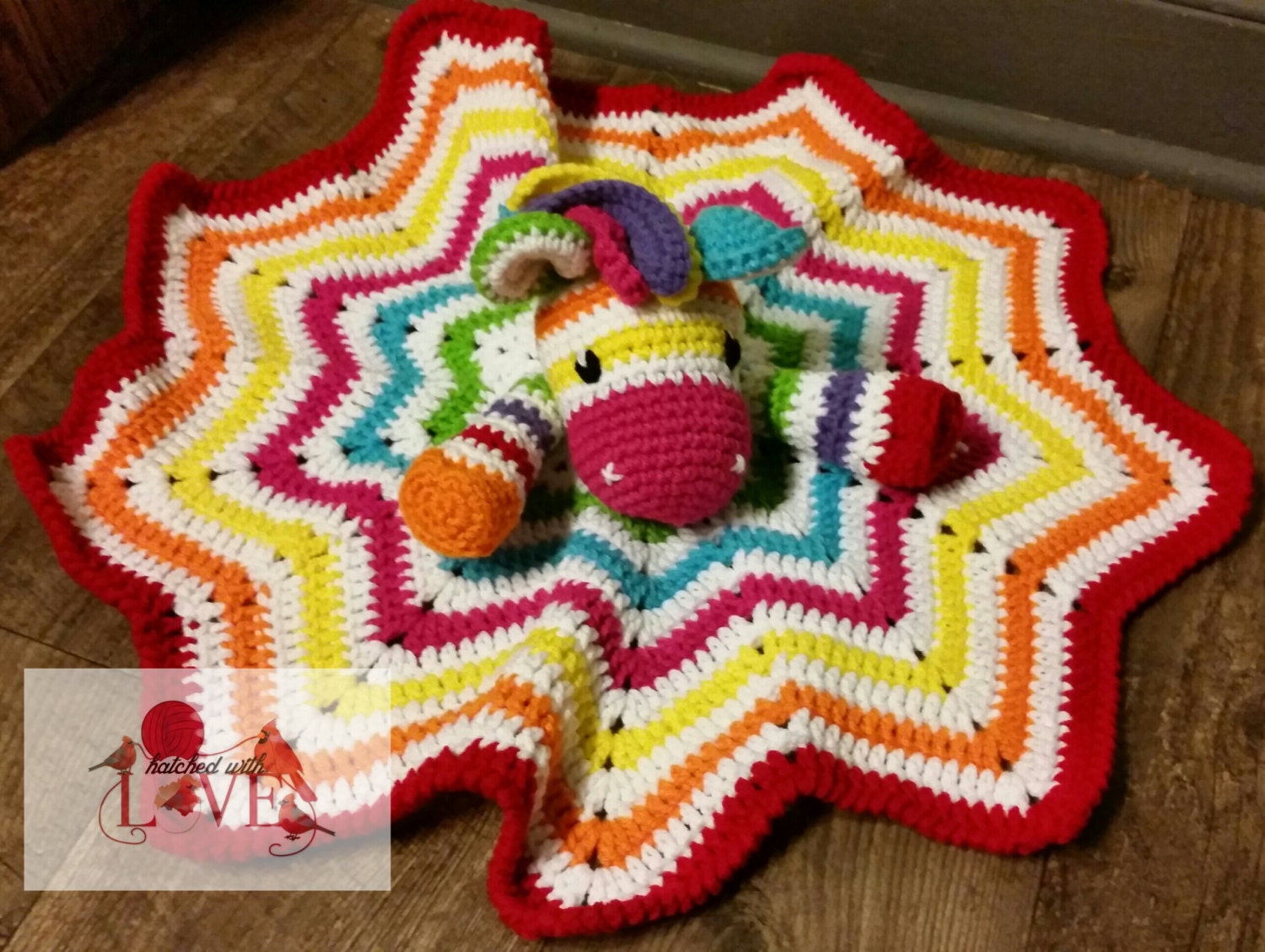 Crochet Rainbow Zebra Lovey/Blanket by HatchedWithLove on Etsy