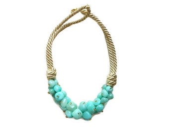 Statement necklace Chalcedony Quartz Necklace Rope Necklace Raw Stone necklace beaded necklace Knot Necklace Chunky necklace bib necklace