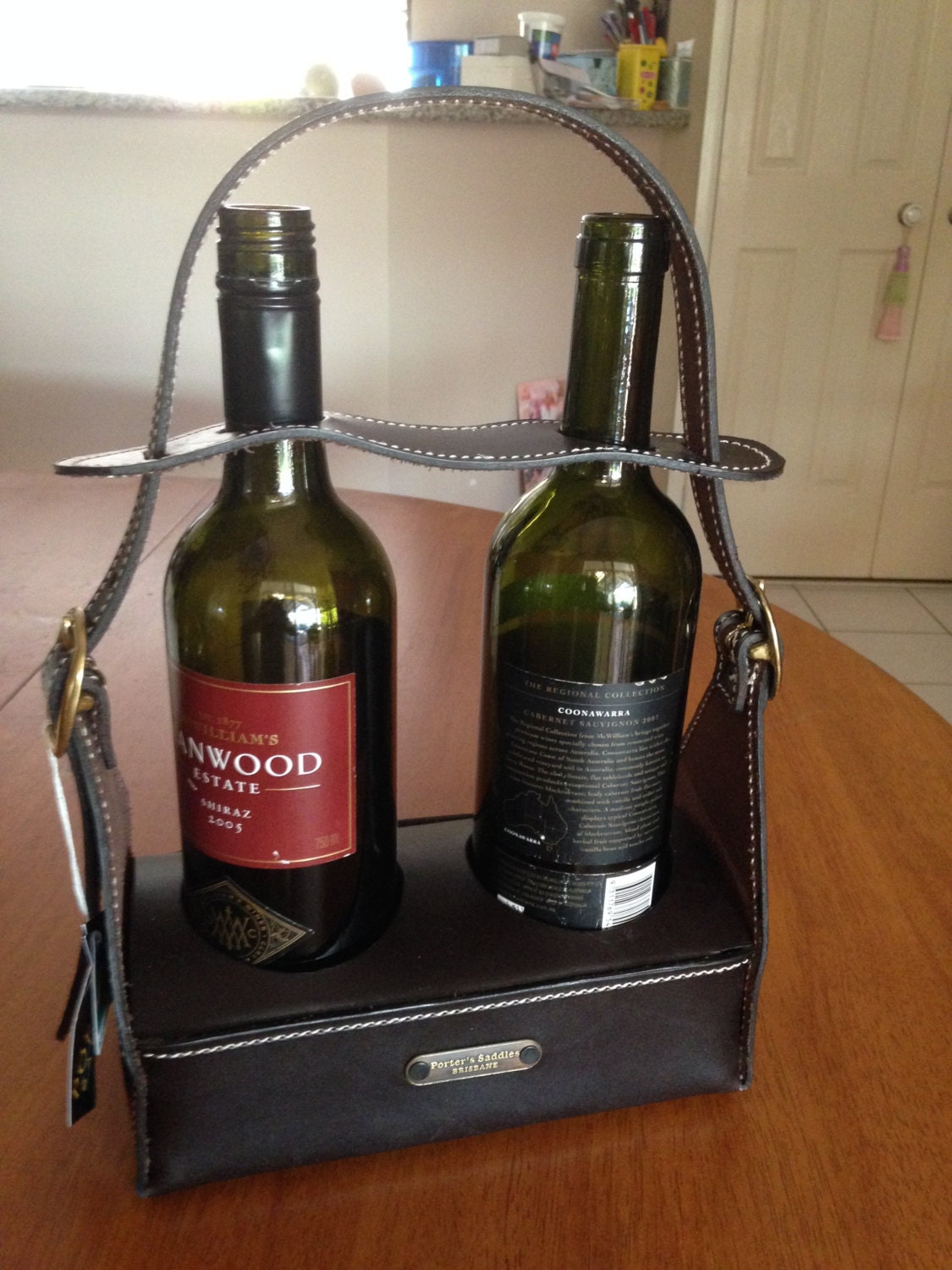 2 bottle leather wine carrier