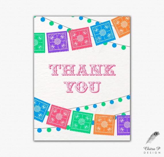 Fiesta Thank You Cards - Printed or Printable, Baby Bridal Couples ...