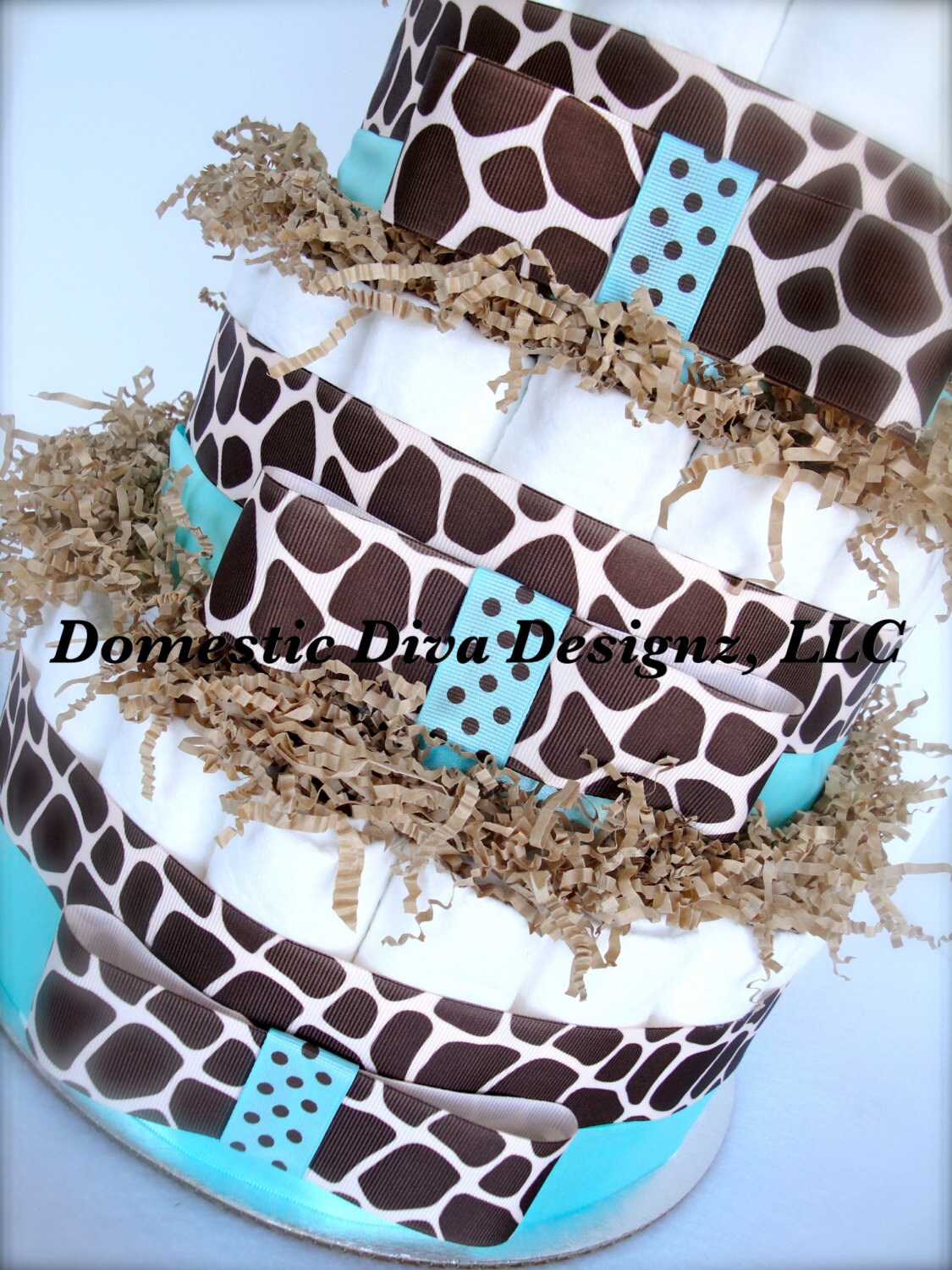 Diaper Cake Giraffe Theme Blue & Brown by DomesticDivaDesignz