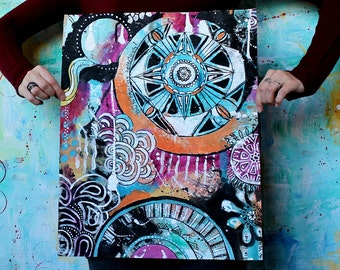 How to embrace uncertainty - original mixed media painting funky doodle art acrylic painting