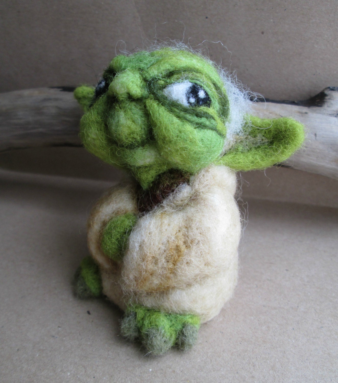 Needle felted Yoda collectible soft sculpture by MistybelleCrochet