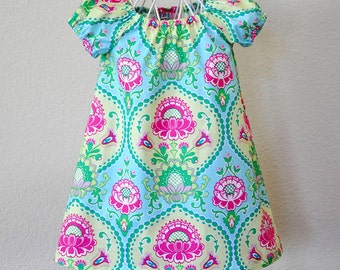 Toddler Girls Dress Peasant Dress in Pink Aqua Yellow Summer Dress Little Girls Dress