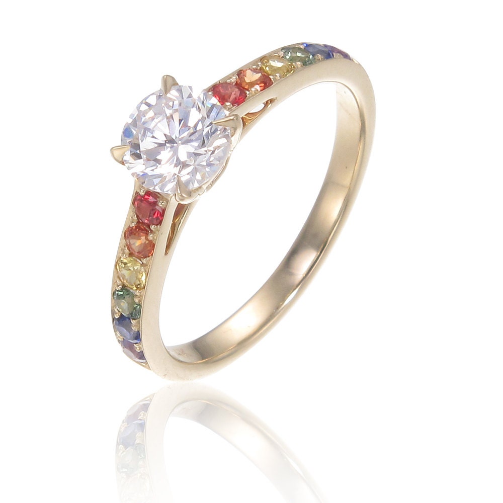 Rainbow sapphire wedding ring