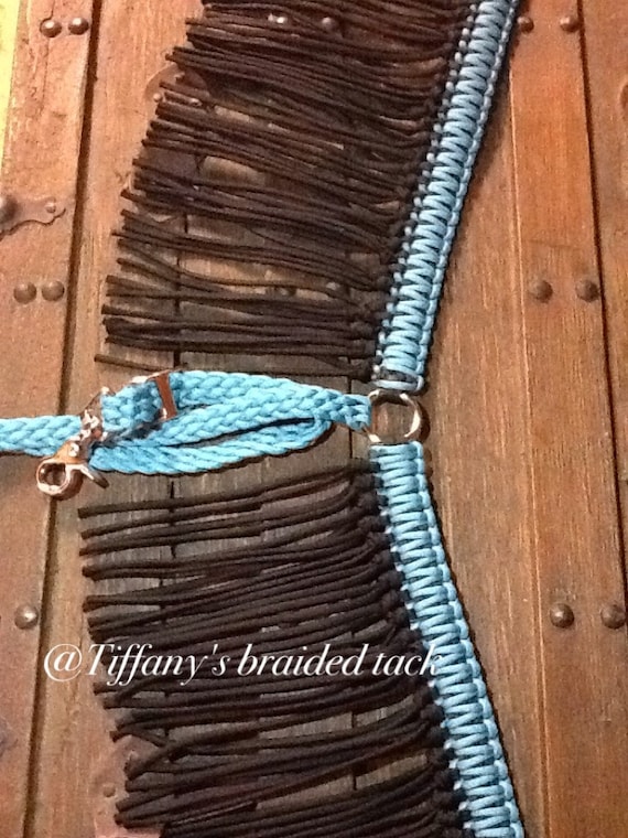 Fringe breast collar paracord horse tack turquoise and black