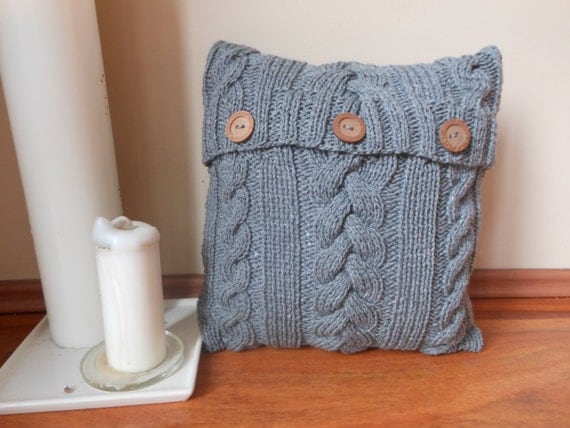 Cable Knit Pillow Cover Pillow Gray Pillow Decorative Knit Pillow Handmade Home Decor 16x16