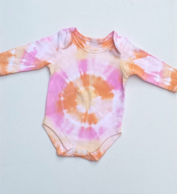 Baby Girl Onesie Tie Dye Sleepsuit Baby Grow Orange, Yellow & Pink
