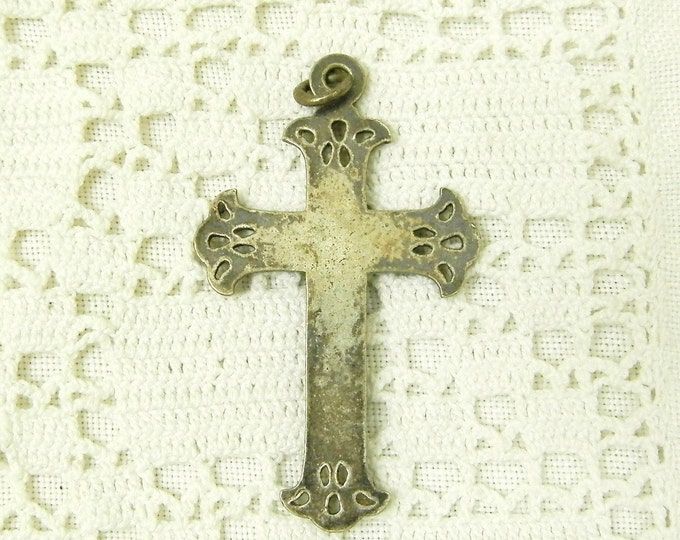 Antique French Silver Plated Crucifix / Religious Jewelry / Christian Cross / Jesus / Catholic / Religion / Church / Traditional French Antique French Silver Plated Crucifix / Religious Jewelry / Christian Cross / Jesus / Catholic / Religion / Church / Traditional French