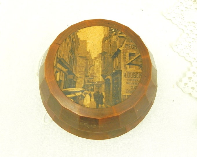 Vintage French Art Deco Faceted Wooden Box With Antique Photograph of the Town of Vire in Normandy / Art Deco Decor / Retro Vintage Interior