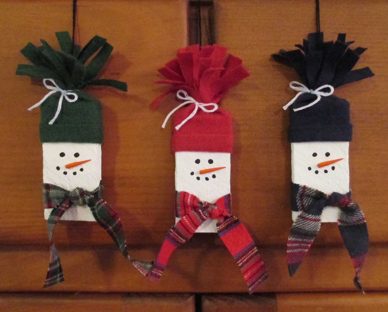 Snowman Ornaments made from Reclaimed Lath