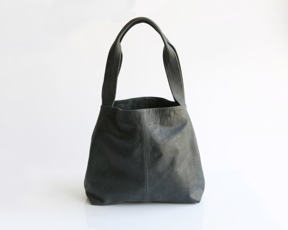 Charcoal grey Leather Tote Bag Soft Leather Bag Shoulder