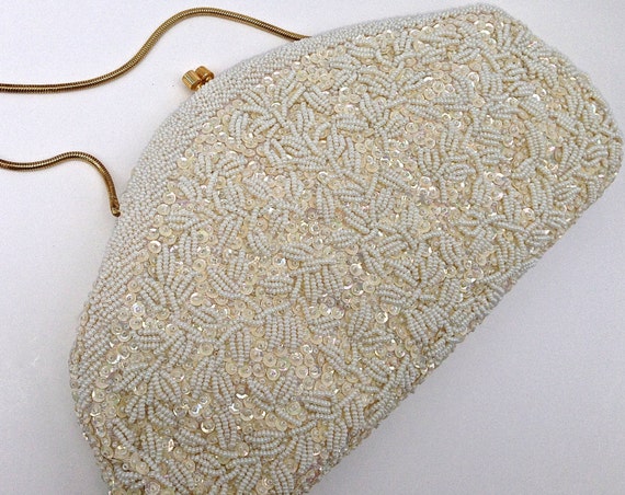 Vintage Beaded Evening Bag In Ivory And Cream, New Old Stock 1968 ... Vintage Beaded Evening Bag In Ivory And Cream, New Old Stock 1968 ...