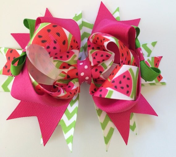 Watermelon Stacked Hair Bow Watermelon Over the Top by HaleysBows