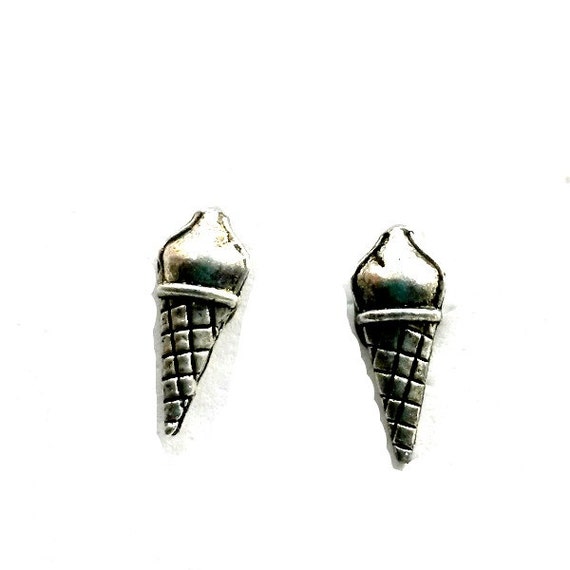 Ice Cream Cone Stud Earrings Silver Posts Handmade Gift