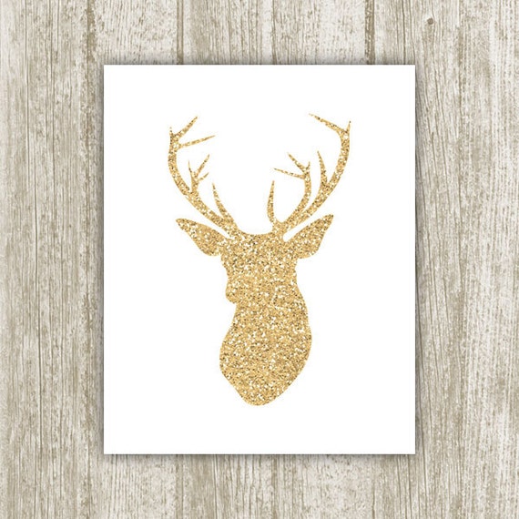 Deer Printable Gold Glitter Deer Print 8x10 Instant