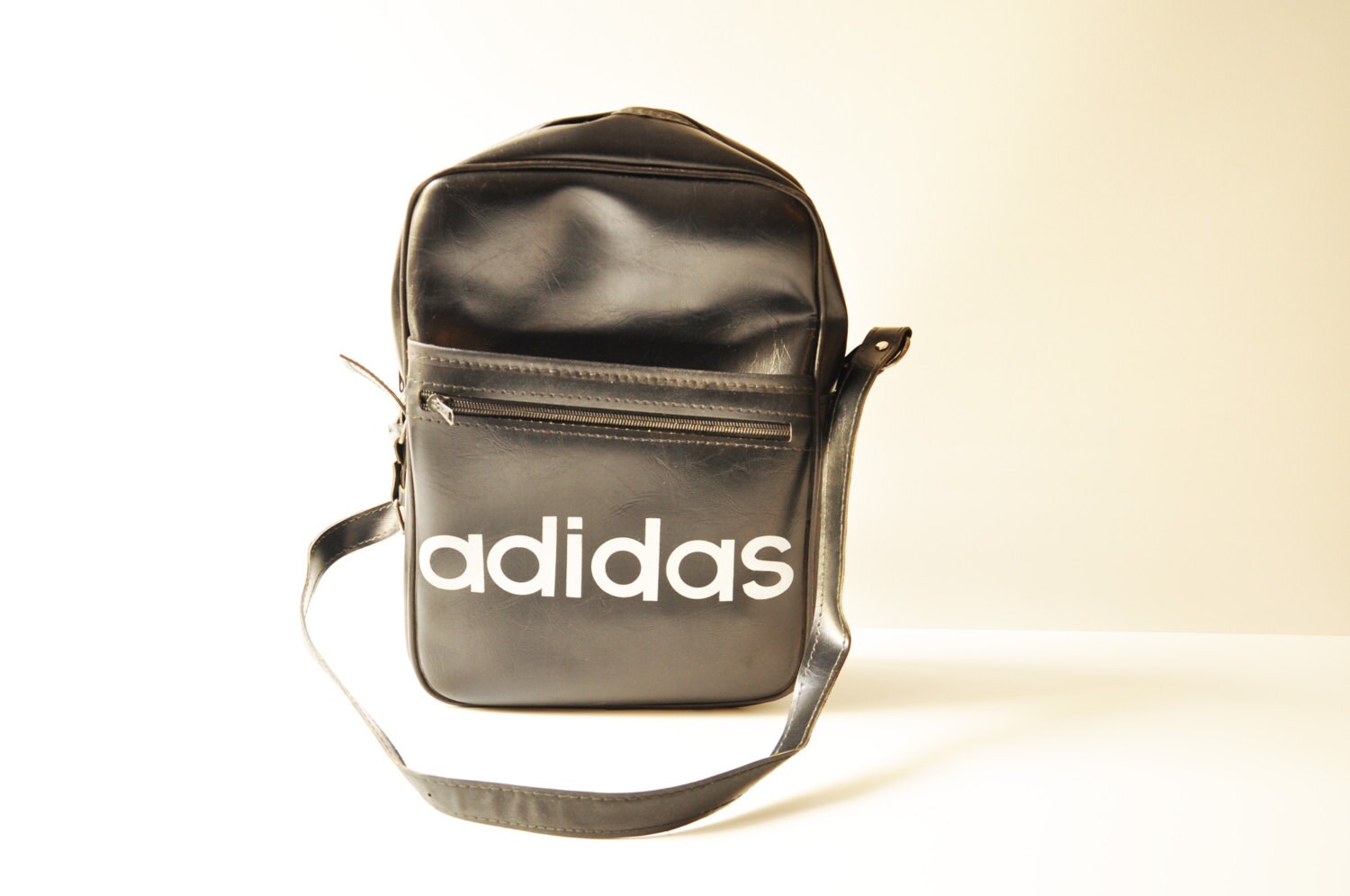 Vintage Adidas Black Vinyl Sports Bag Shoulder Bag
