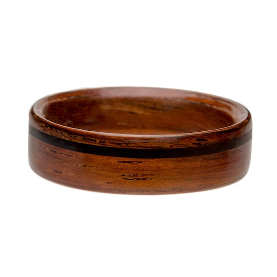 Wood Ring - Santos Rosewood with Ebony Pinstripe Inlay Bentwood Wooden Ring