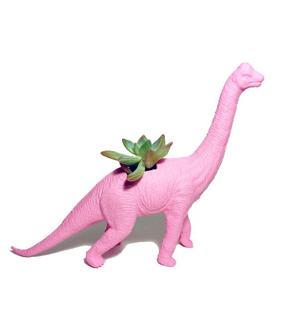 Upcycled Baby Pink Apatosaurus Dinosaur Planter