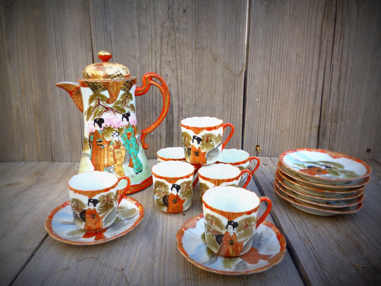 Vintage Geisha Tea Set Chocolate Pot Rare by RainbowLollypop