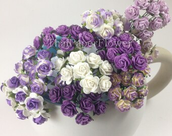 50 Mini Paper flower scrapbook card making home decor craft supply Purple Mixed Roses 601/2