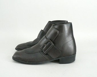 Mens 1960s - 1970s Buckle Front Brown Ankle Boots Size 9