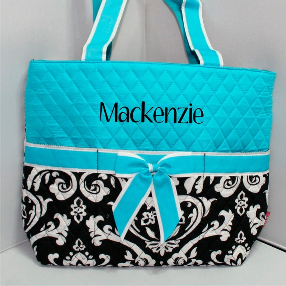Monogrammed Black/White Damask Tote Bag A Great and Classy