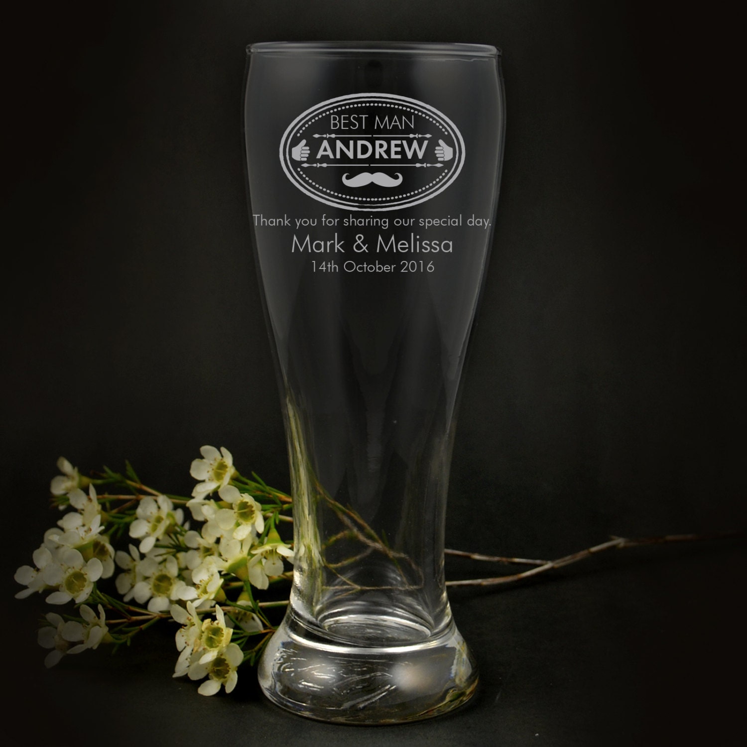 1 X Engraved Wedding 425ml Beer Glass Bridal Party T Favour