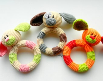 SALE Baby toy Rattle Teething baby toy Grasping Teething Crochet Toys Dog Stuffed toys Baby shower gift Christmas baby gift