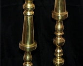 TWO Antique Vintage TALL Solid Brass Gothic Church Funeral Home Altar Pillar Candle Holders