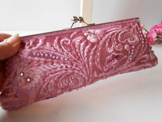 Pink Beaded Evening Bag Vintage Pink Handbag