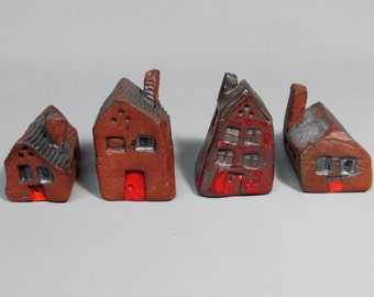 4 Little Ceramic Houses, Fairy, Garden, Gifts