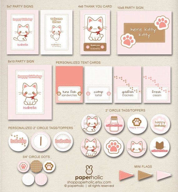 Kitty Cat Kitten - Custom Party Décor Suite - Printable Decoration Package by Paperholic Il_570xn