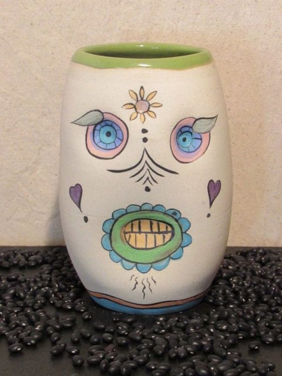 Day of the Dead Ceramic Skull Vase 149 by SacredClay on Etsy