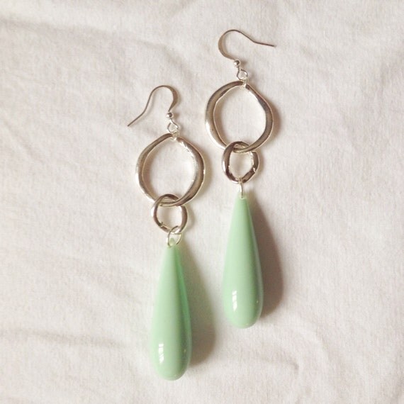 Items similar to Mint Silver Hoop Earrings on Etsy
