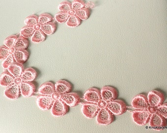 Pink Embroidered Flower Lace Trim Ribbon Approx 45mm wide - 041203L23-1