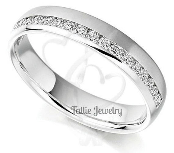 Womens 18K White Gold Wedding Band Half Eternity Anniversary Ring with ...