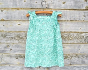 Child's Dress Size 4T Cotton Dress, Vintage Green Floral Toddler, Baby Girl Summer Dress, Soviet Estonia 1970s