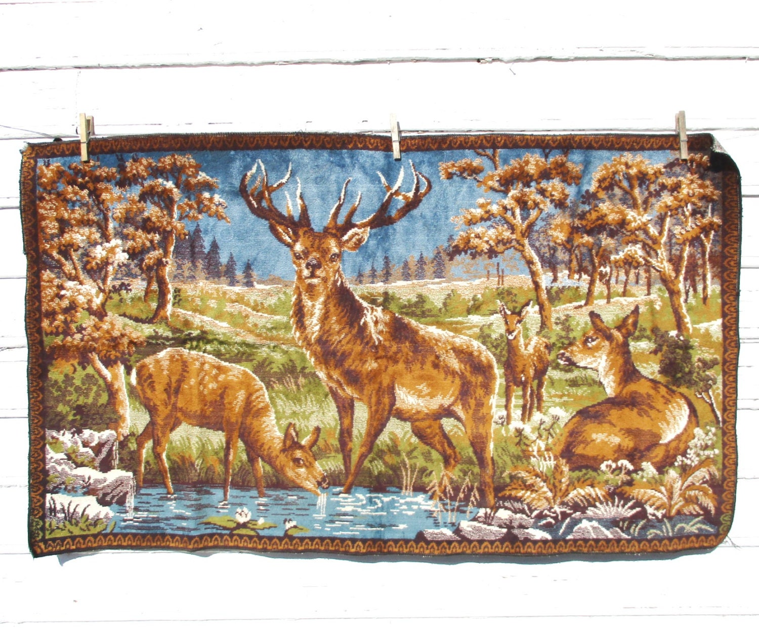 Wall Tapestry with Deer Velvet Textile Rug Wall Hanging