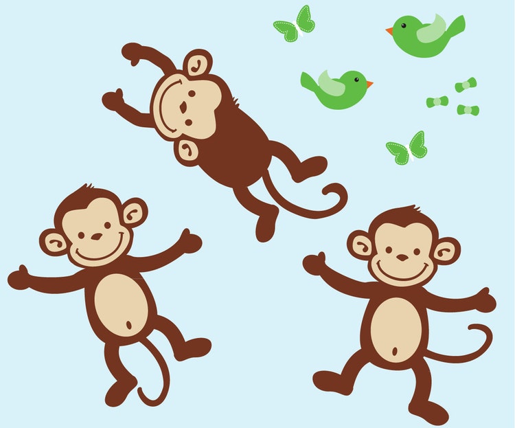 Monkey Wall Decals Repositionable Monkey by NurseryDecalsNMore