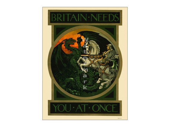 Britain Needs You Vintage WWI British Recruiting Poster