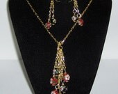 Cloisonné  Necklace and Earrings on Golden Plated Chain  22 Inch Chain, Lobster Claw Clasp. Gold Plated Springback Earrings